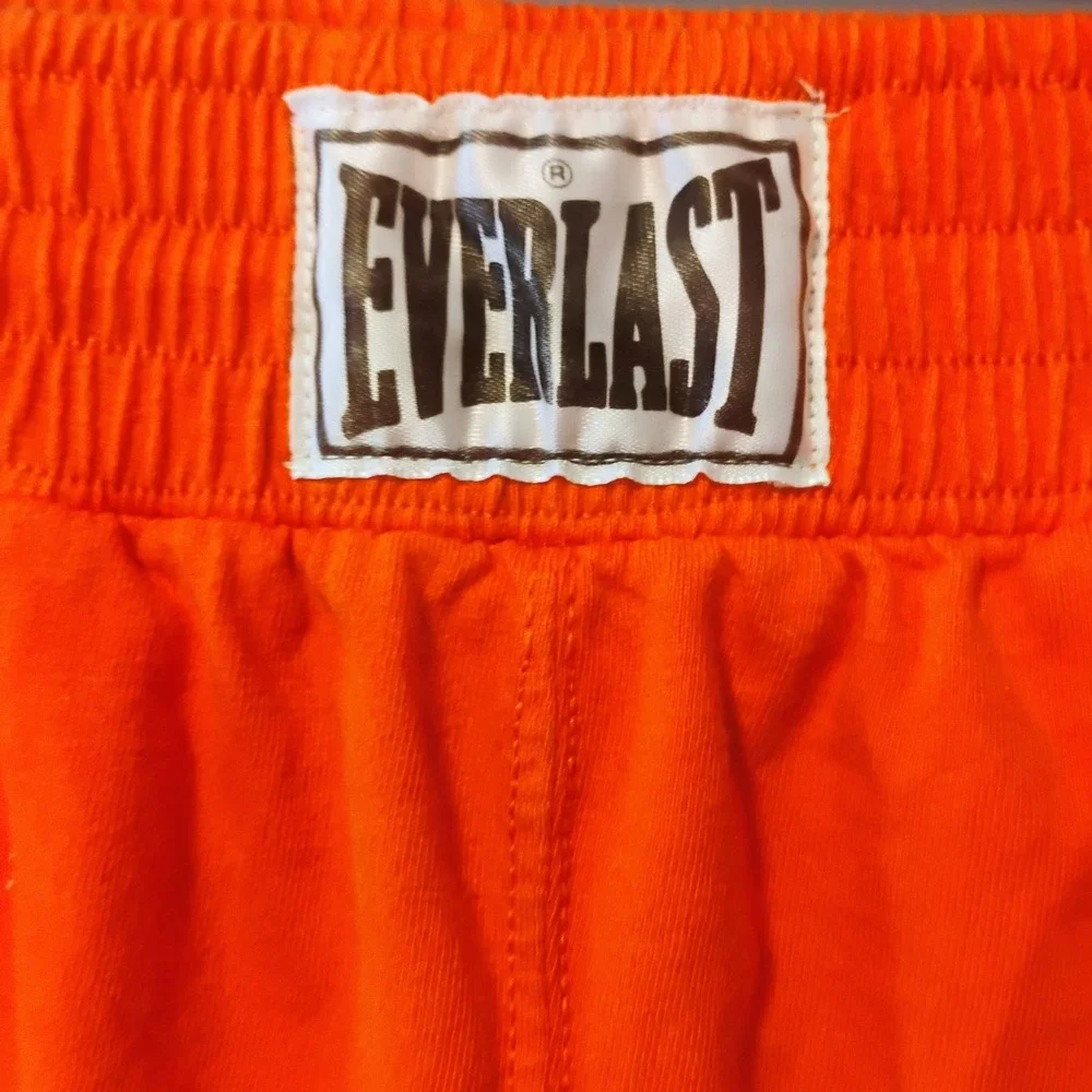 Everlast Gym Gear Mens Orange Black Mesh Side Athletic Boxing Shorts Large Y2K